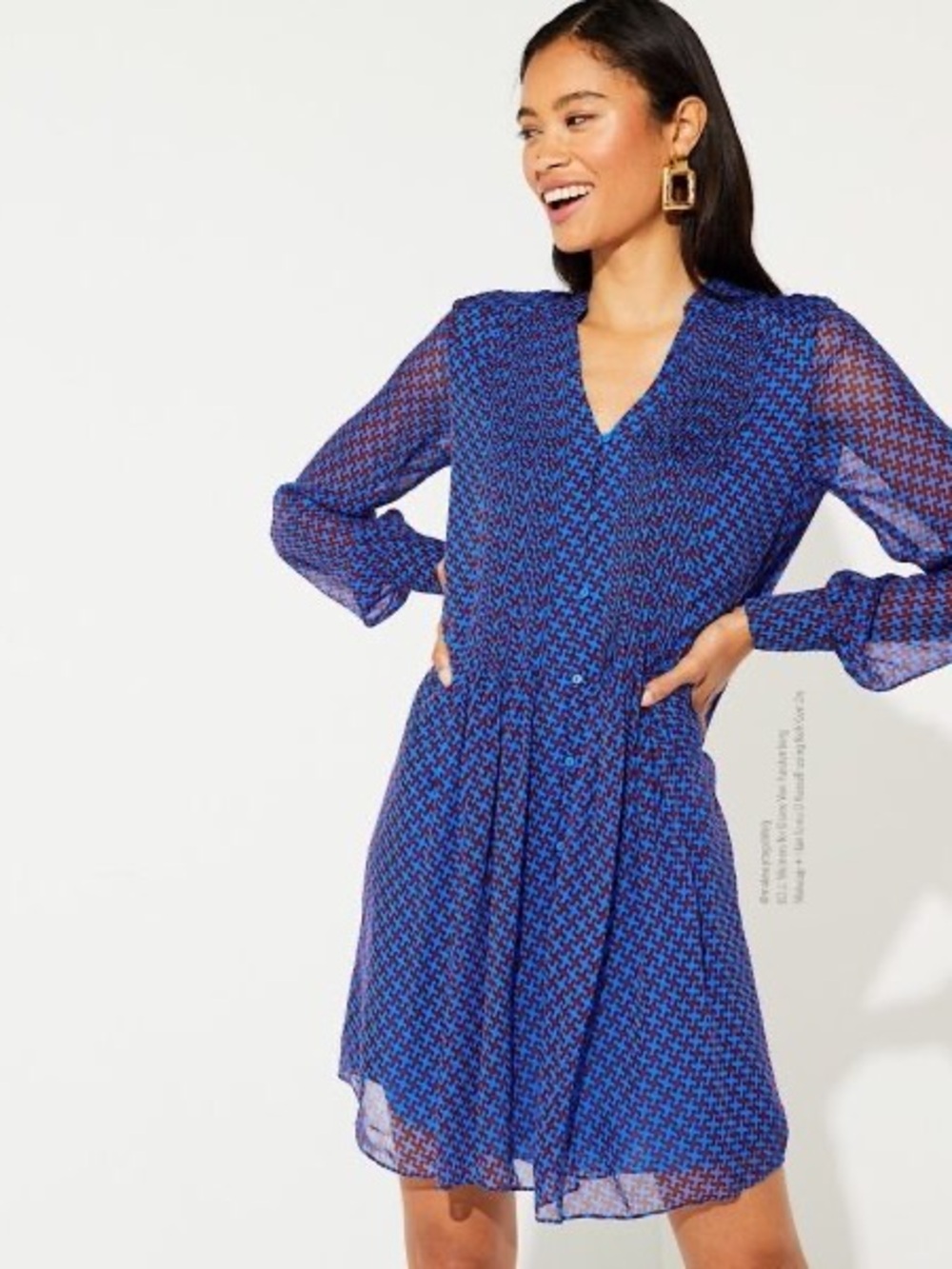 Diane Von Furstenberg 100% Silk Blue Geometric V-Neck Dress Size 14